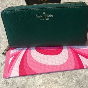 ♠️Kate Spade Staci Saffiano Large Continental Zip Around Wallet Wintergreen NWOT